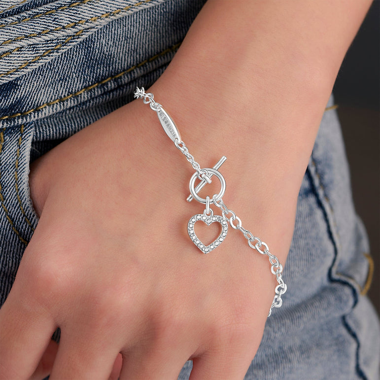 CZ Open Heart Bracelet in T-Bar Silver Chain Bracelet
