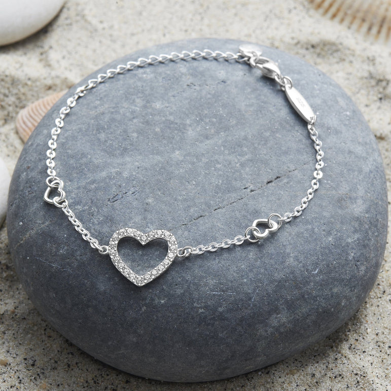CZ Open Heart Bracelet Sterling Silver Bracelet