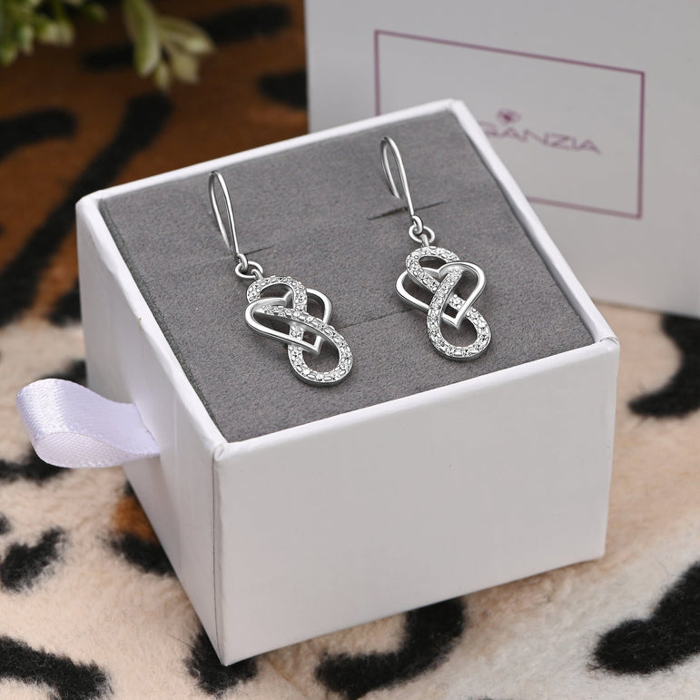 CZ Infinity Heart Silver Dangling Earrings Drop Earrings