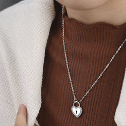 Sterling Silver Heart Lock Necklace with CZ Pendant Necklace