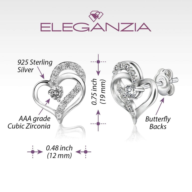 Eternity Double Heart Stud Earrings Sterling Silver Stud Earrings