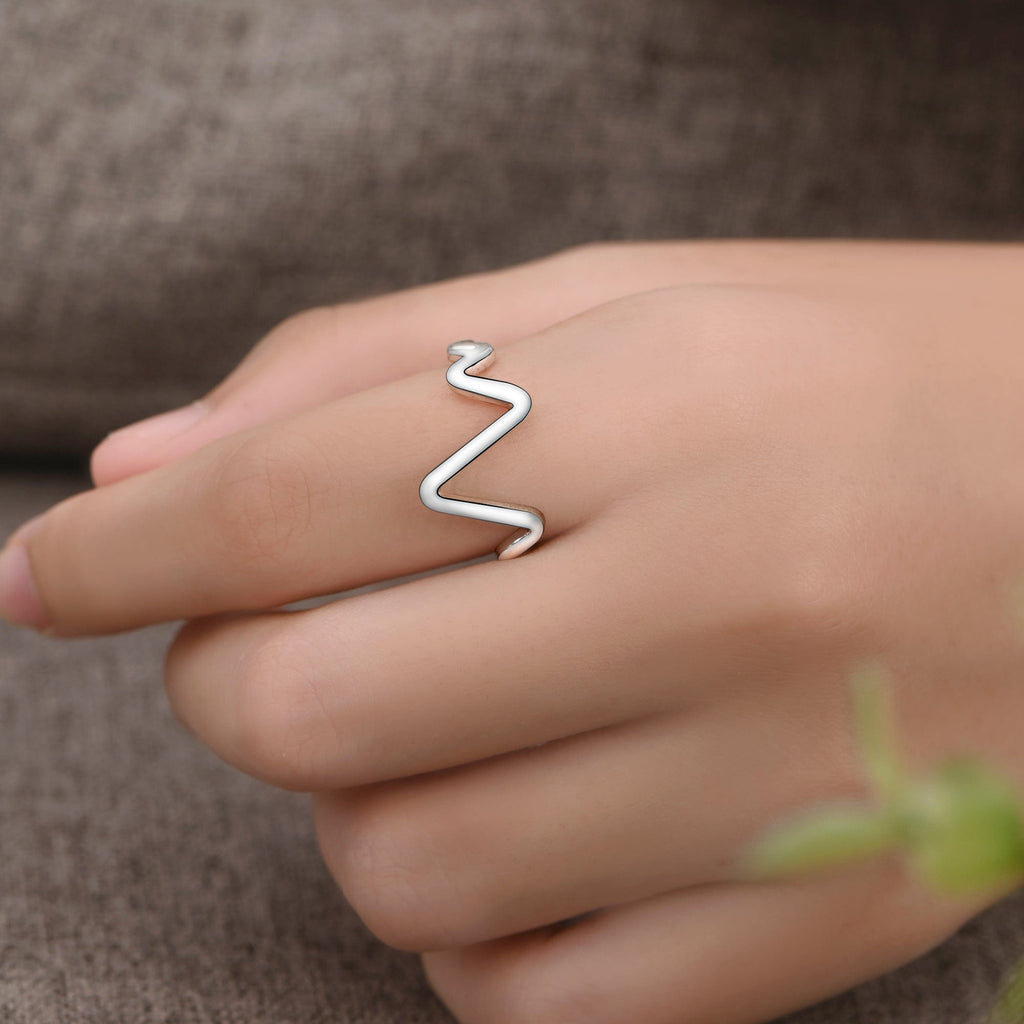 Sterling Silver Heartbeat Rings for Couple Eleganzia Jewelry