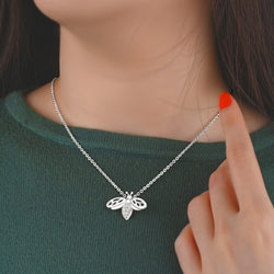 CZ Queen Bumble Bee Necklace Sterling Silver Pendant Necklace