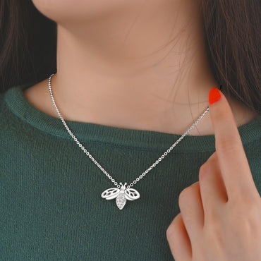 CZ Queen Bumble Bee Necklace Sterling Silver Pendant Necklace