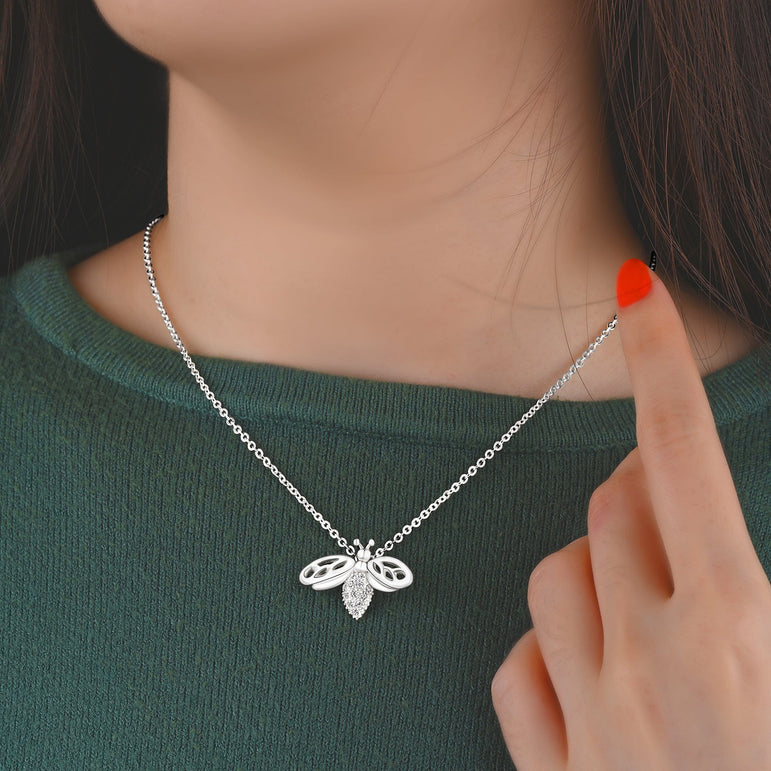 CZ Queen Bumble Bee Necklace Sterling Silver Pendant Necklace
