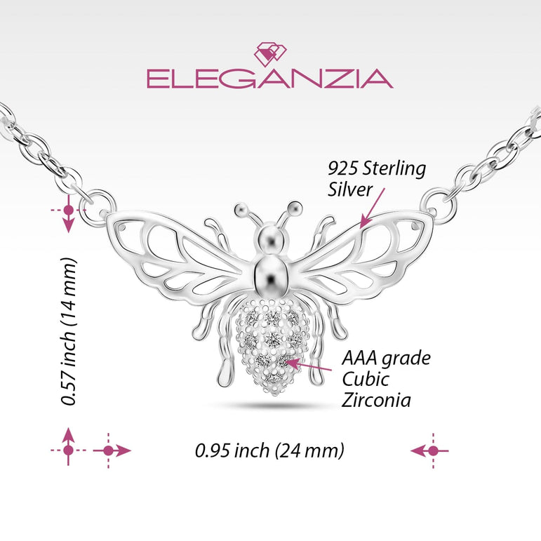 CZ Queen Honey Bee Necklace Sterling Silver Pendant Necklace