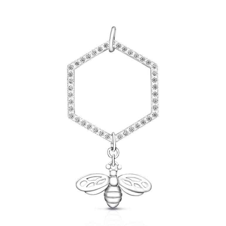 Geometric Honeycomb Pendant with Bee Pendant Silver Pendant
