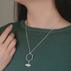 Geometric Honeycomb Pendant with Bee Pendant Silver Pendant