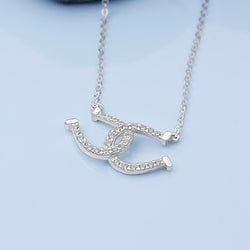 CZ Lucky Double Horseshoe Necklace Sterling Silver Pendant Necklace