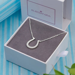 Lucky Horseshoe Necklace Sterling Silver with CZ Pendant Necklace