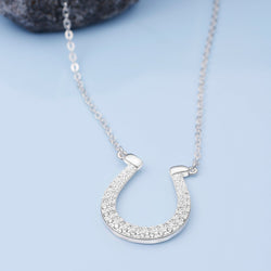 Lucky Horseshoe Necklace Sterling Silver with CZ Pendant Necklace