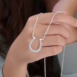Lucky Horseshoe Necklace Sterling Silver with CZ Pendant Necklace