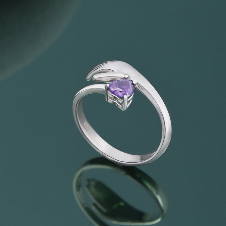 Amethyst Love Hug Ring Sterling Silver Adjustable Adjustable Ring