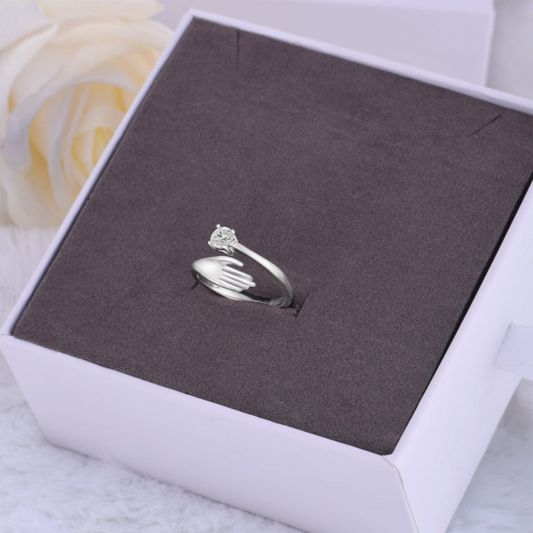 Adjustable CZ Love Hug Ring Sterling Silver Adjustable Ring