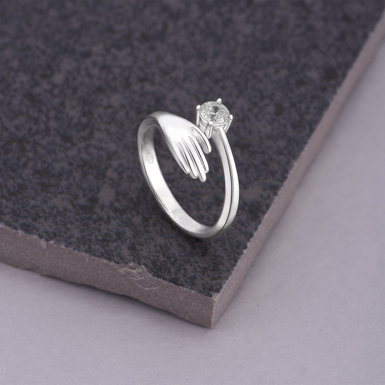 Adjustable CZ Love Hug Ring Sterling Silver Adjustable Ring