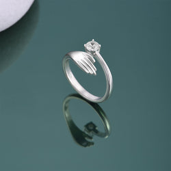 Adjustable CZ Love Hug Ring Sterling Silver Adjustable Ring