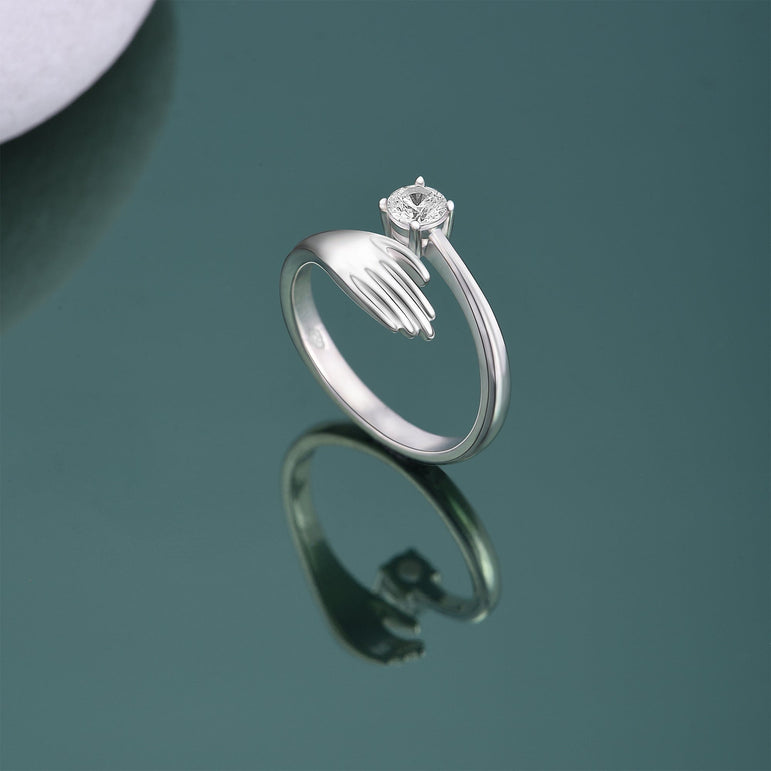 Adjustable CZ Love Hug Ring Sterling Silver Adjustable Ring