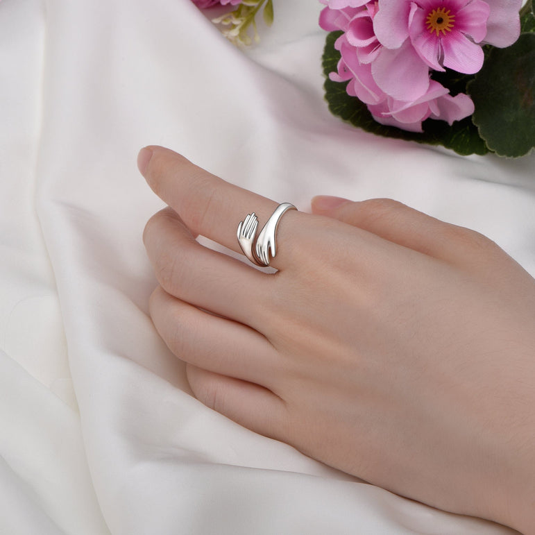 Couple Hug Ring Love Embrace Silver Adjustable Ring Adjustable Ring