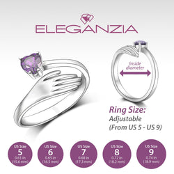 Amethyst Love Hug Ring Sterling Silver Adjustable Adjustable Ring