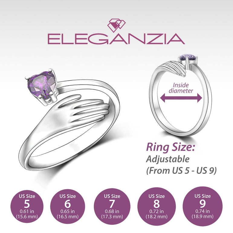 Amethyst Love Hug Ring Sterling Silver Adjustable Adjustable Ring