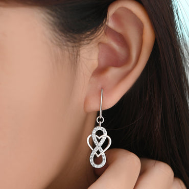 CZ Infinity Heart Silver Dangling Earrings Drop Earrings