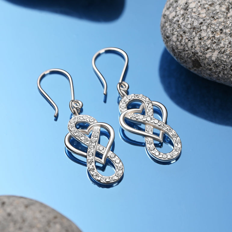 CZ Infinity Heart Silver Dangling Earrings Drop Earrings