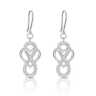 CZ Infinity Heart Silver Dangling Earrings Drop Earrings
