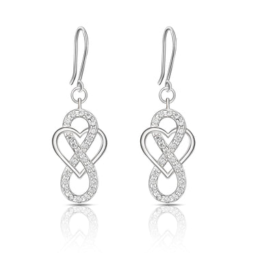 CZ Infinity Heart Silver Dangling Earrings Drop Earrings