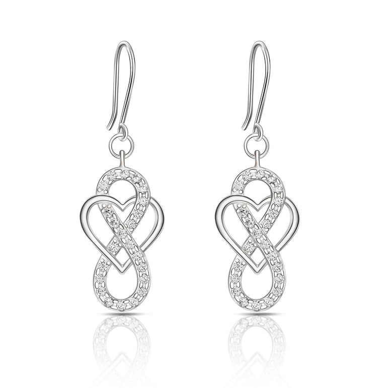 CZ Infinity Heart Silver Dangling Earrings Drop Earrings