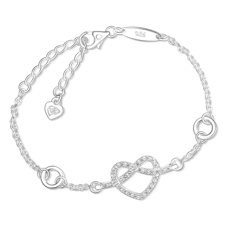 Infinity Heart Knot Friendship Bracelet Sterling Silver Bracelet