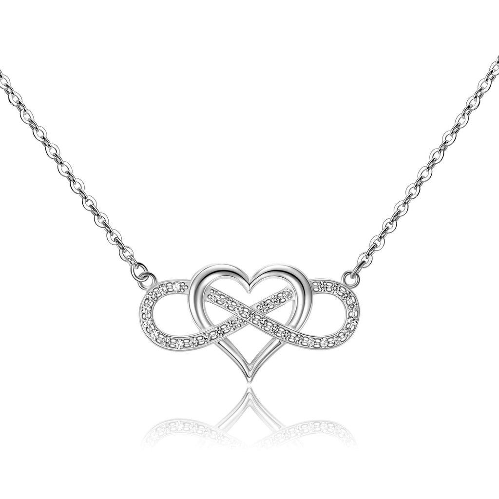 Infinity Heart Necklace Sterling Silver Length 16-18 / Rhodium Plated