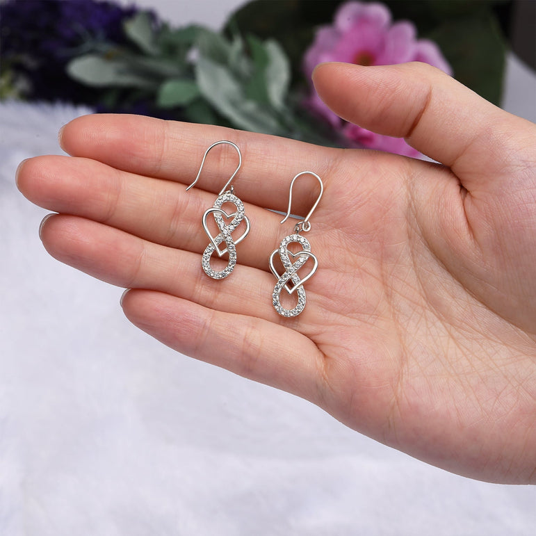 CZ Infinity Heart Silver Dangling Earrings Drop Earrings