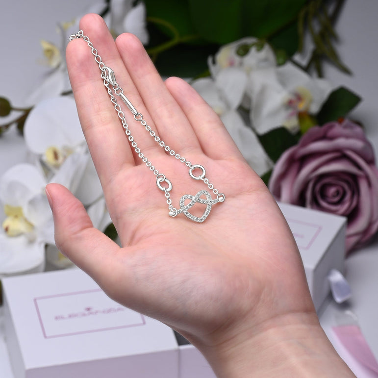 Infinity Heart Knot Friendship Bracelet Sterling Silver Bracelet