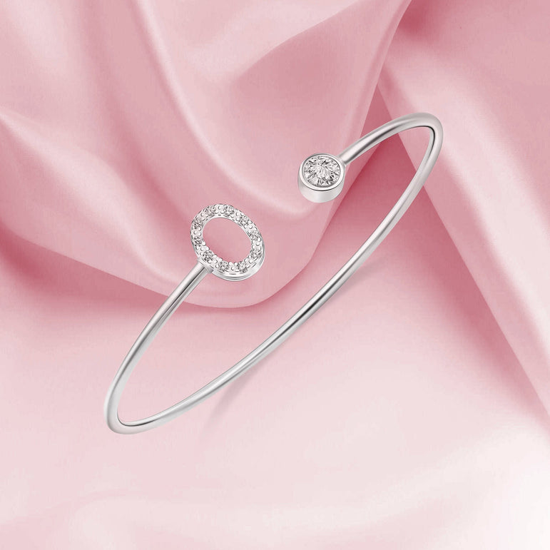 Initial Bangle Bracelets Silver Adjustable, 26 Alphabets Bangle