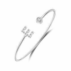 Initial Bangle Bracelets Silver Adjustable, 26 Alphabets Bangle E