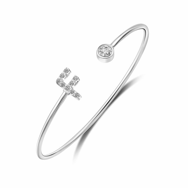 Initial Bangle Bracelets Silver Adjustable, 26 Alphabets Bangle F