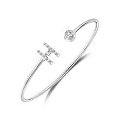 Initial Bangle Bracelets Silver Adjustable, 26 Alphabets Bangle H