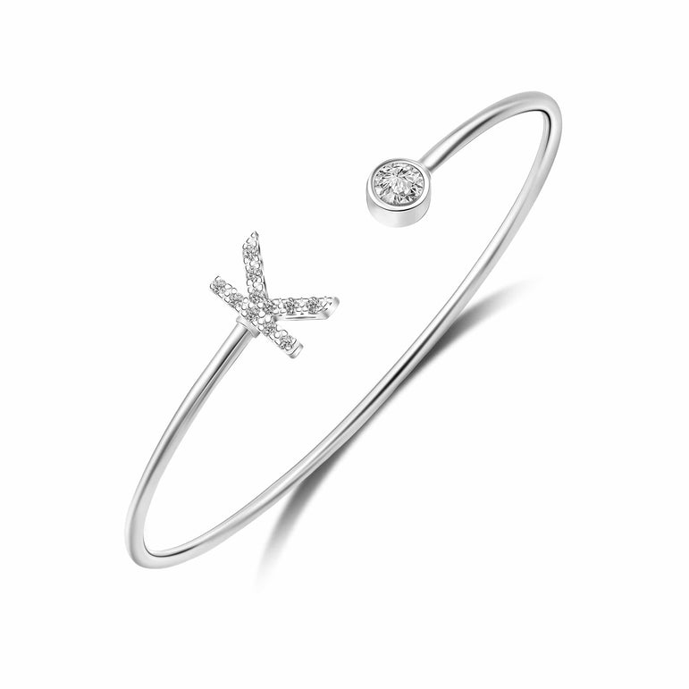 Initial Bangle Bracelets Silver Adjustable, 26 Alphabets Bangle K