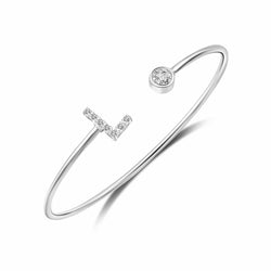 Initial Bangle Bracelets Silver Adjustable, 26 Alphabets Bangle L