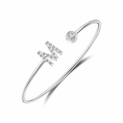 Initial Bangle Bracelets Silver Adjustable, 26 Alphabets Bangle M
