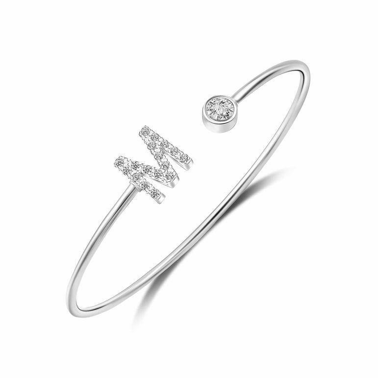 Initial Bangle Bracelets Silver Adjustable, 26 Alphabets Bangle M