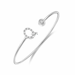 Initial Bangle Bracelets Silver Adjustable, 26 Alphabets Bangle Q