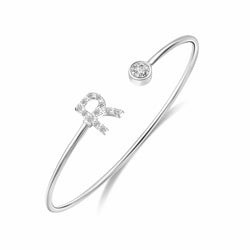 Initial Bangle Bracelets Silver Adjustable, 26 Alphabets Bangle R