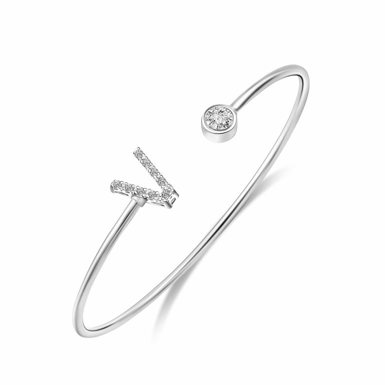 Initial Bangle Bracelets Silver Adjustable, 26 Alphabets Bangle V