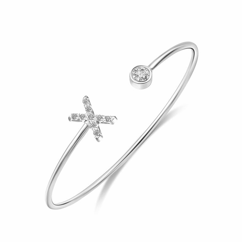 Initial Bangle Bracelets Silver Adjustable, 26 Alphabets Bangle X