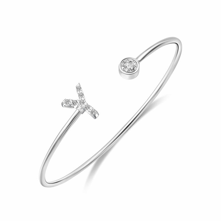 Initial Bangle Bracelets Silver Adjustable, 26 Alphabets Bangle Y