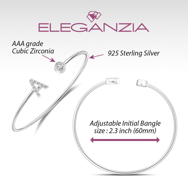 Initial Bangle Bracelets Silver Adjustable, 26 Alphabets Bangle