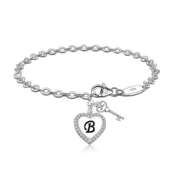 Love Heart Initial Bracelets Silver, 26 Alphabets Bracelet B