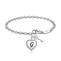 Love Heart Initial Bracelets Silver, 26 Alphabets Bracelet G