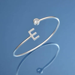 Initial Bangle Bracelets Silver Adjustable, 26 Alphabets Bangle